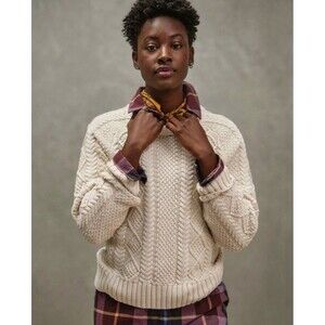 LL Bean Signature Sweater Fisherman Cable Knit Chunky Size Small Heavy Cotton